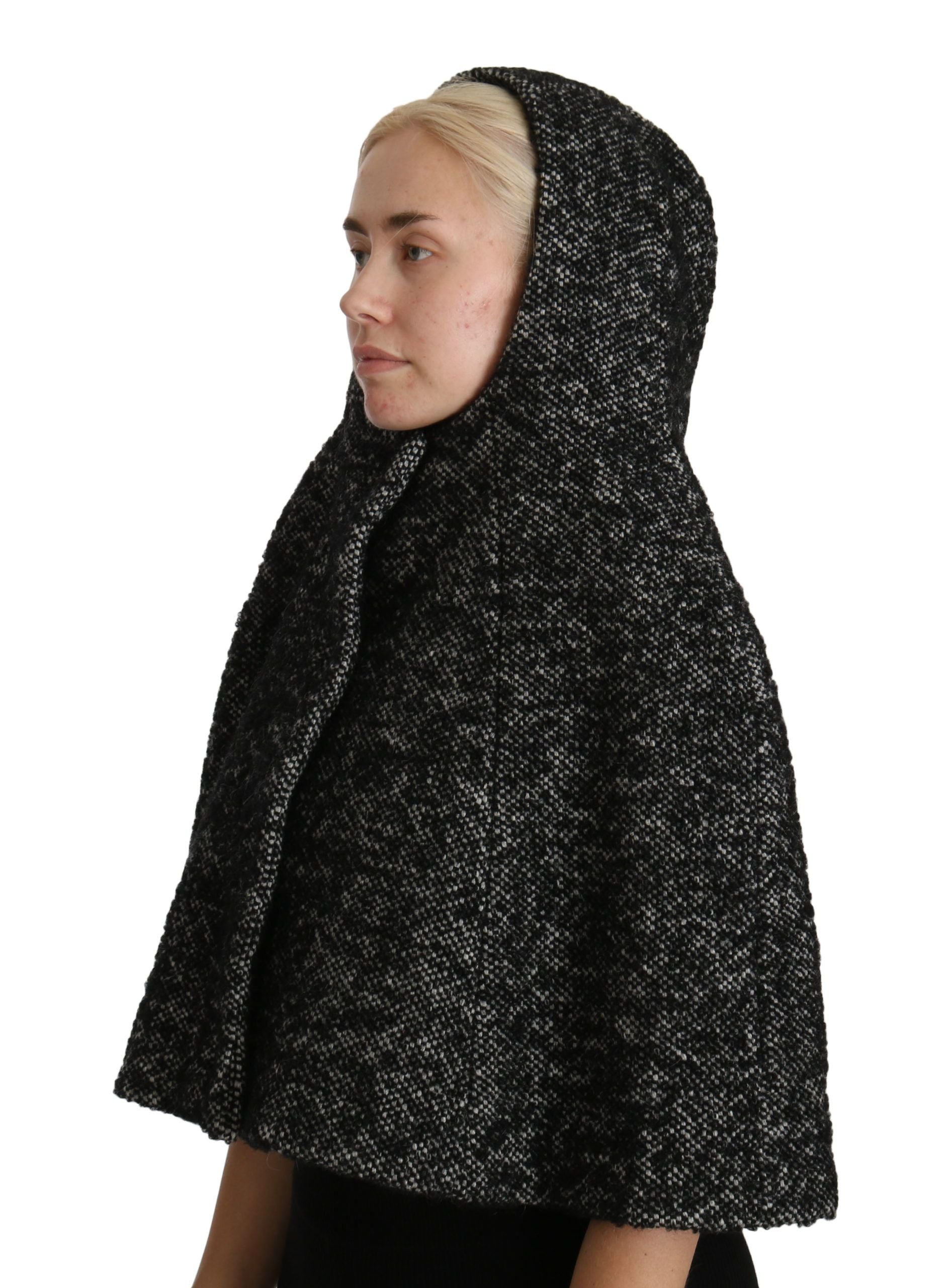 Elegant Gray Wool Hooded Scarf