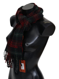 Elegant Check Wool Scarf with Logo Embroidery