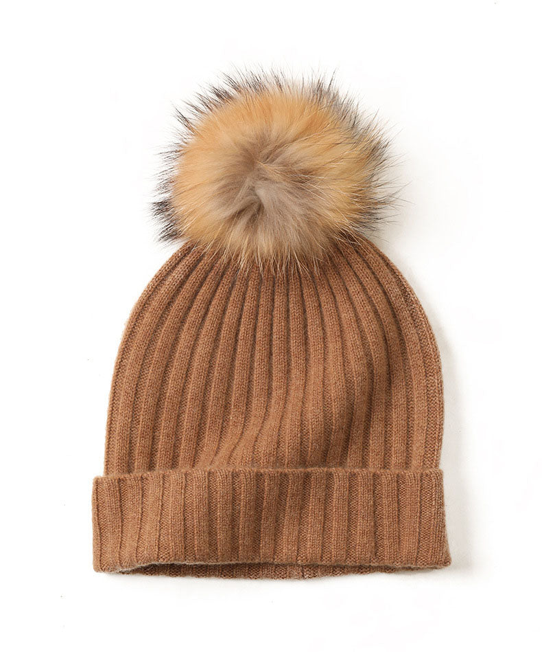 Cashmere Ribbed Beanie with Eco PomPom