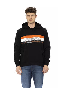 Automobili Lamborghini Black Cotton Men Sweatshirt with Side Zip Pockets