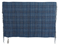 Chic Linen Fringed Scarf in Blue Checkered