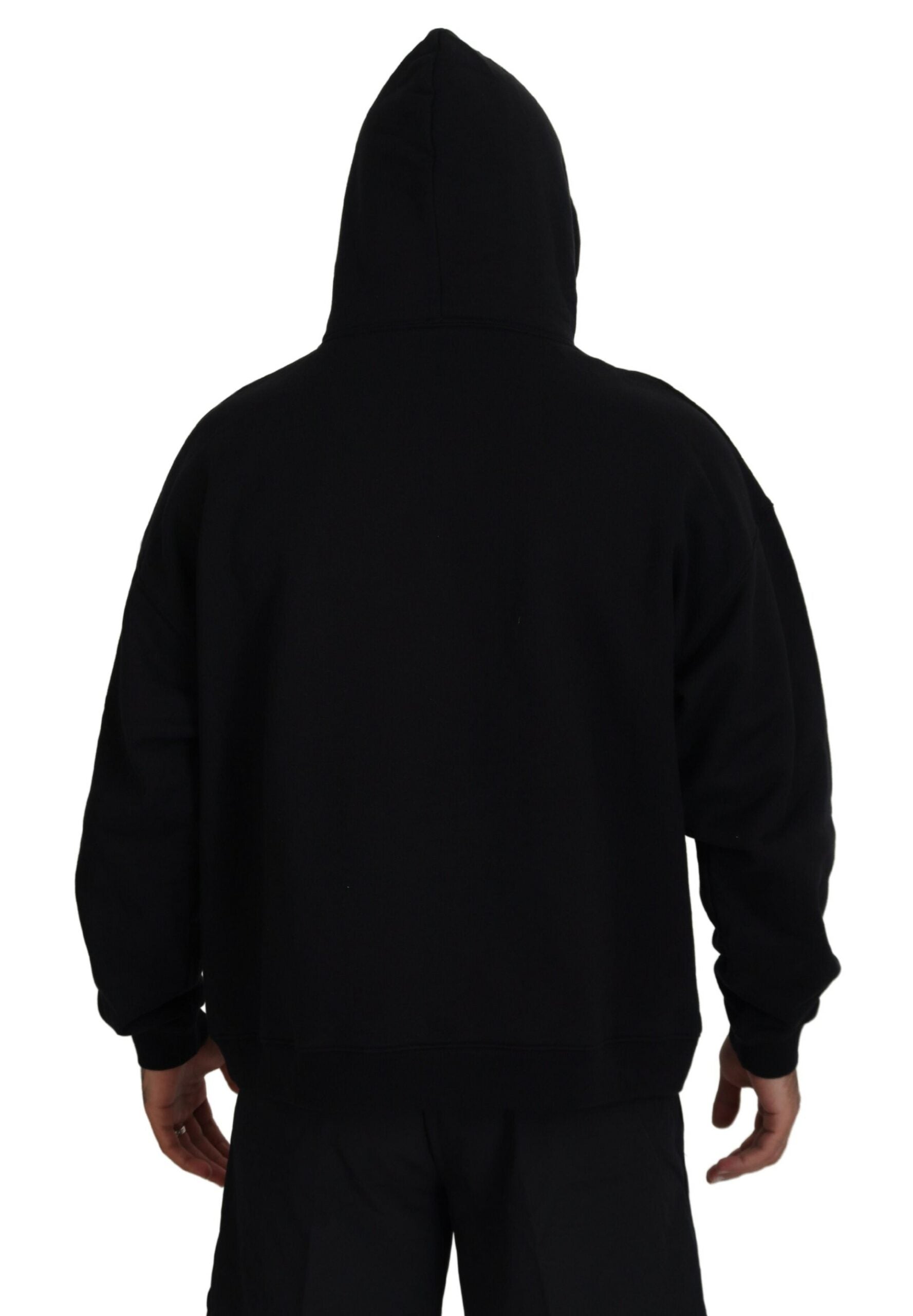 Dsquared² Black Cotton Hooded Printed Men Pullover Sweater