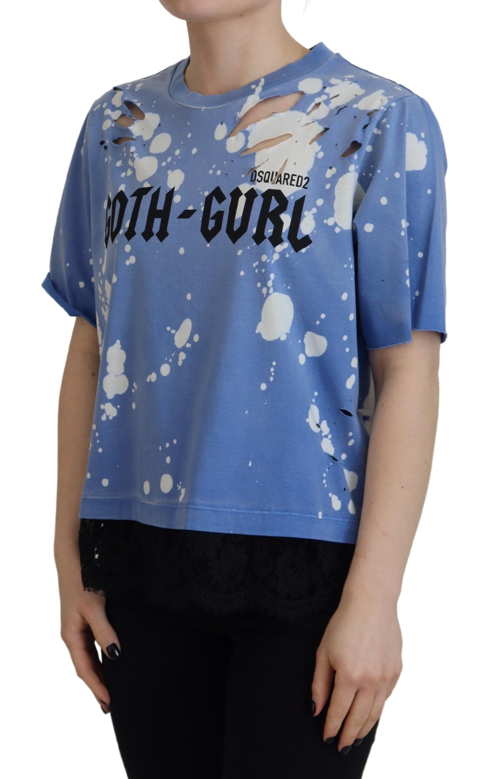 Blue Goth Gurl Print Black Lace Cotton Tee T-shirt