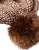 Brown Solid Knitted Fur Ball Winter Beanie Hat