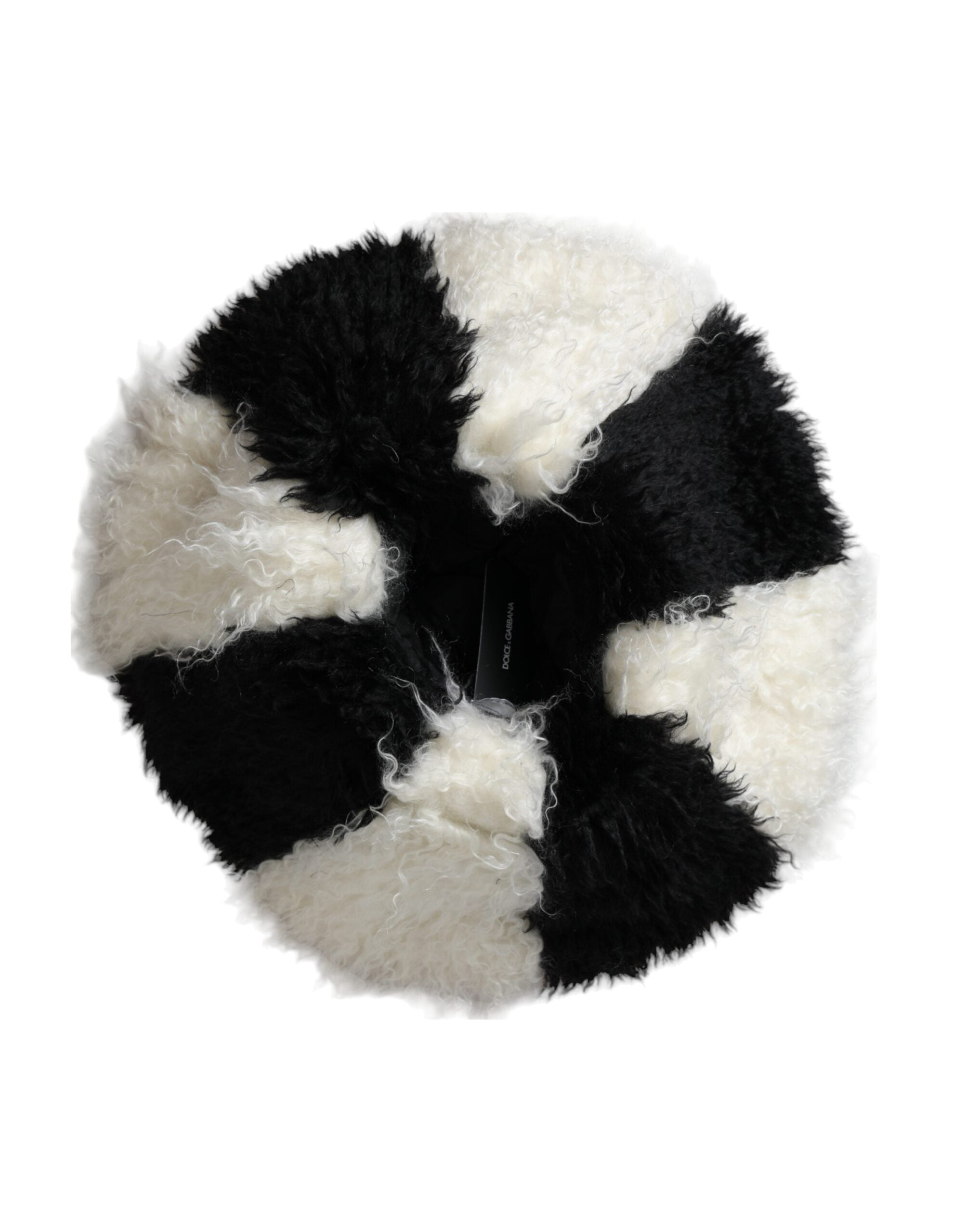 Black White Stripes Mohair Fur Bucket Hat