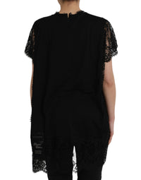 Black Sacred Heart Print Cotton Lace T-shirt