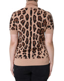 Beige Leopard Print Wool Turtleneck Top