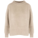 Malo Beige Cashmere Women Sweater with Side Slit and Ribbed Detail