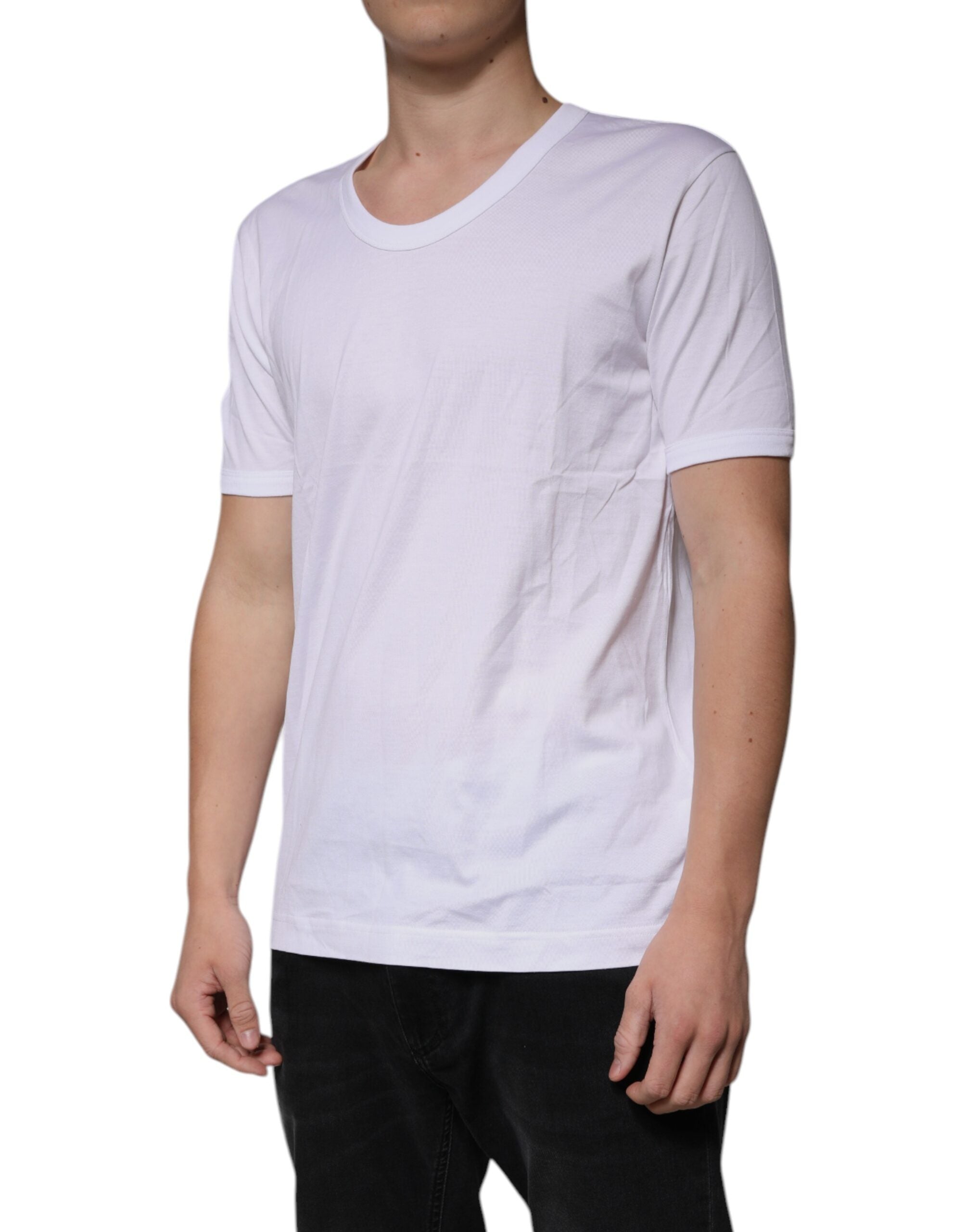 Dolce & Gabbana White Cotton Round Neck Short Sleeves T-shirt