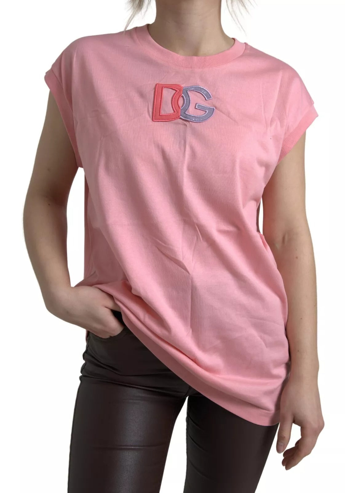 Dolce & Gabbana Pink Cotton Dg Logo Crew Neck Tank T-shirt