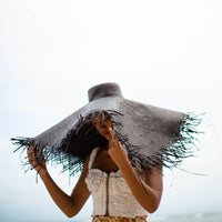 AMORA Oversized Woven Straw Hat in Black