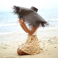 AMORA Oversized Woven Straw Hat in Black