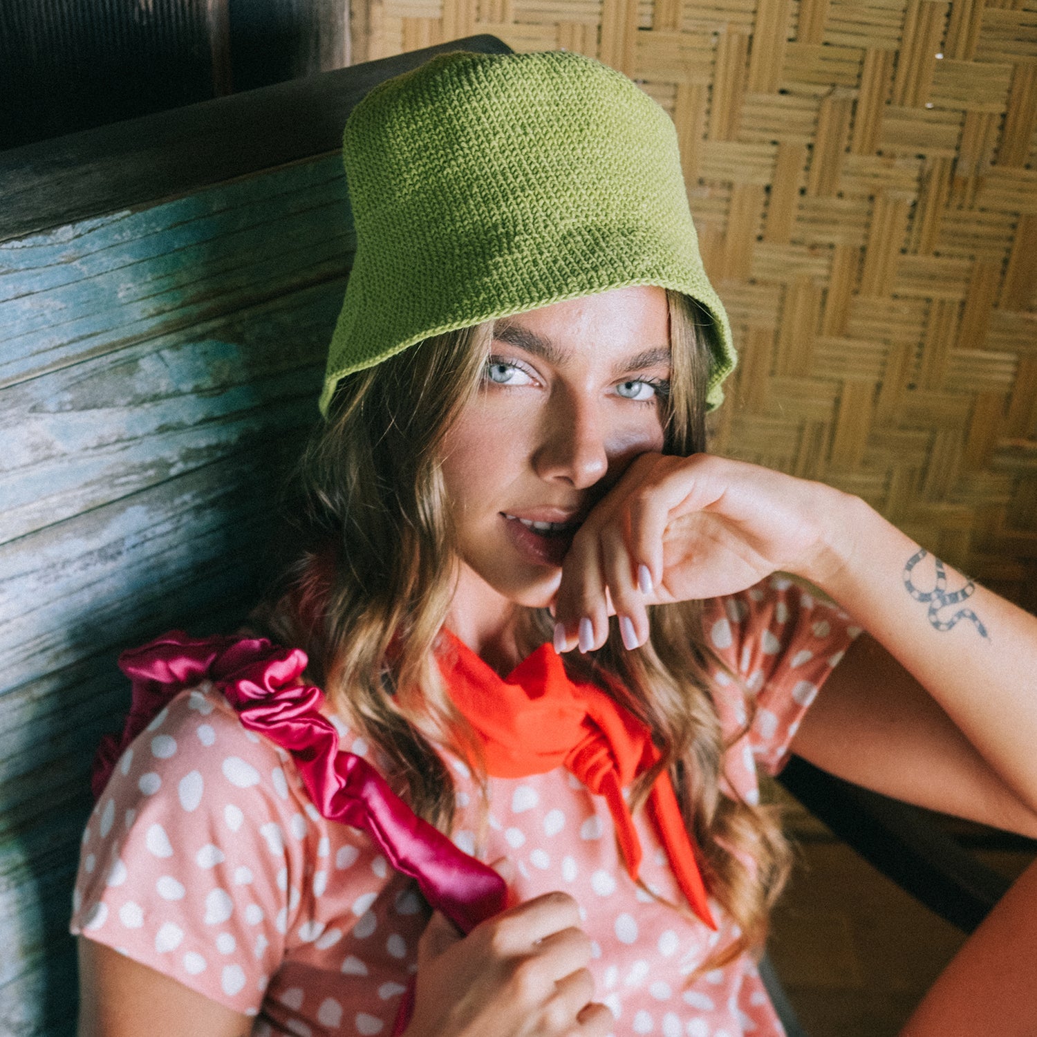 FLORETTE Crochet Bucket Hat In Lime Green