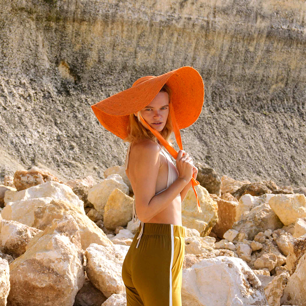 LOLA Wide Brim Jute Straw Hat In Orange