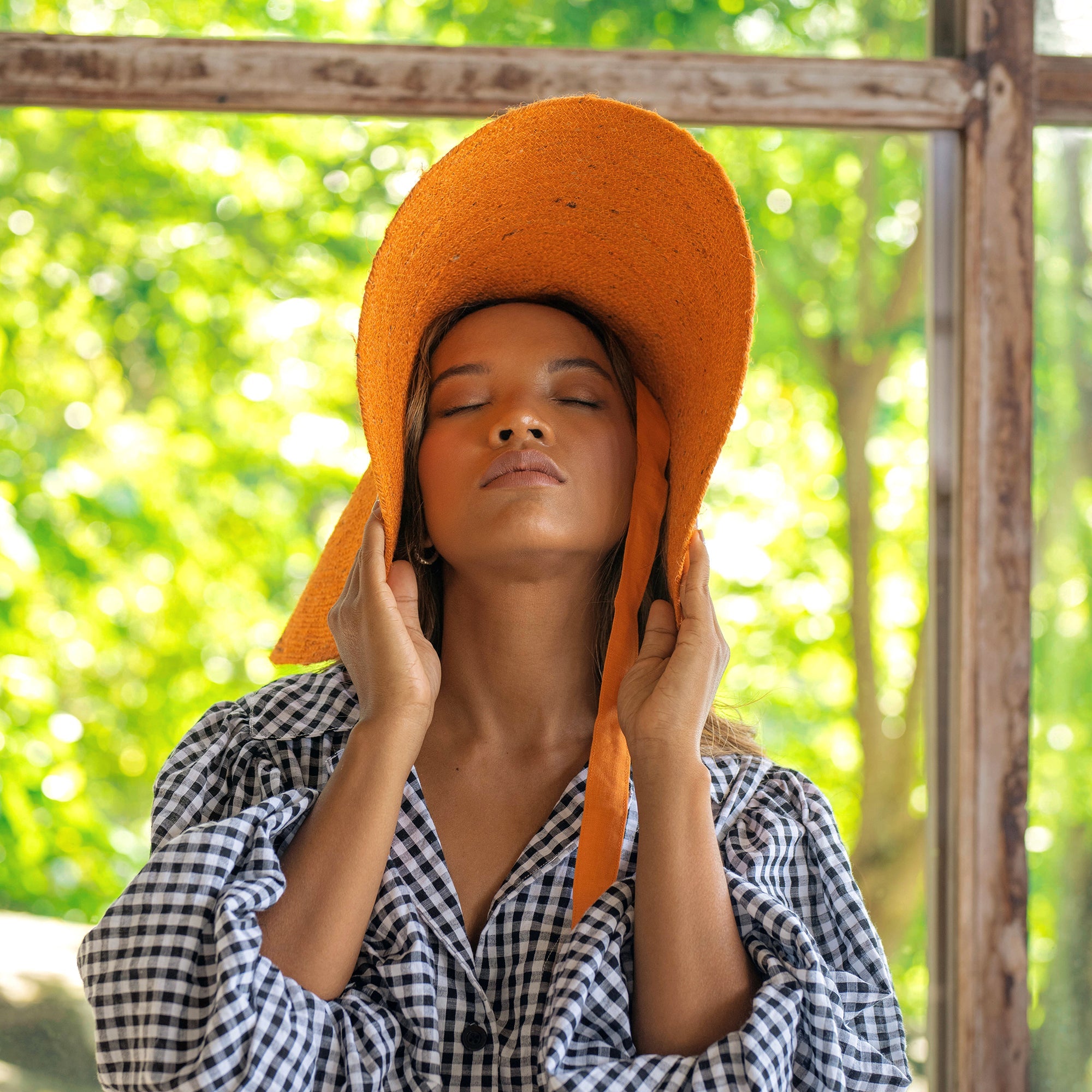 LOLA Wide Brim Jute Straw Hat In Orange