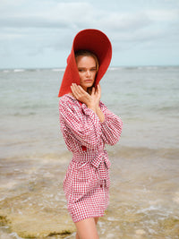 LOLA Wide Brim Jute Straw Hat In Red by BrunnaCo