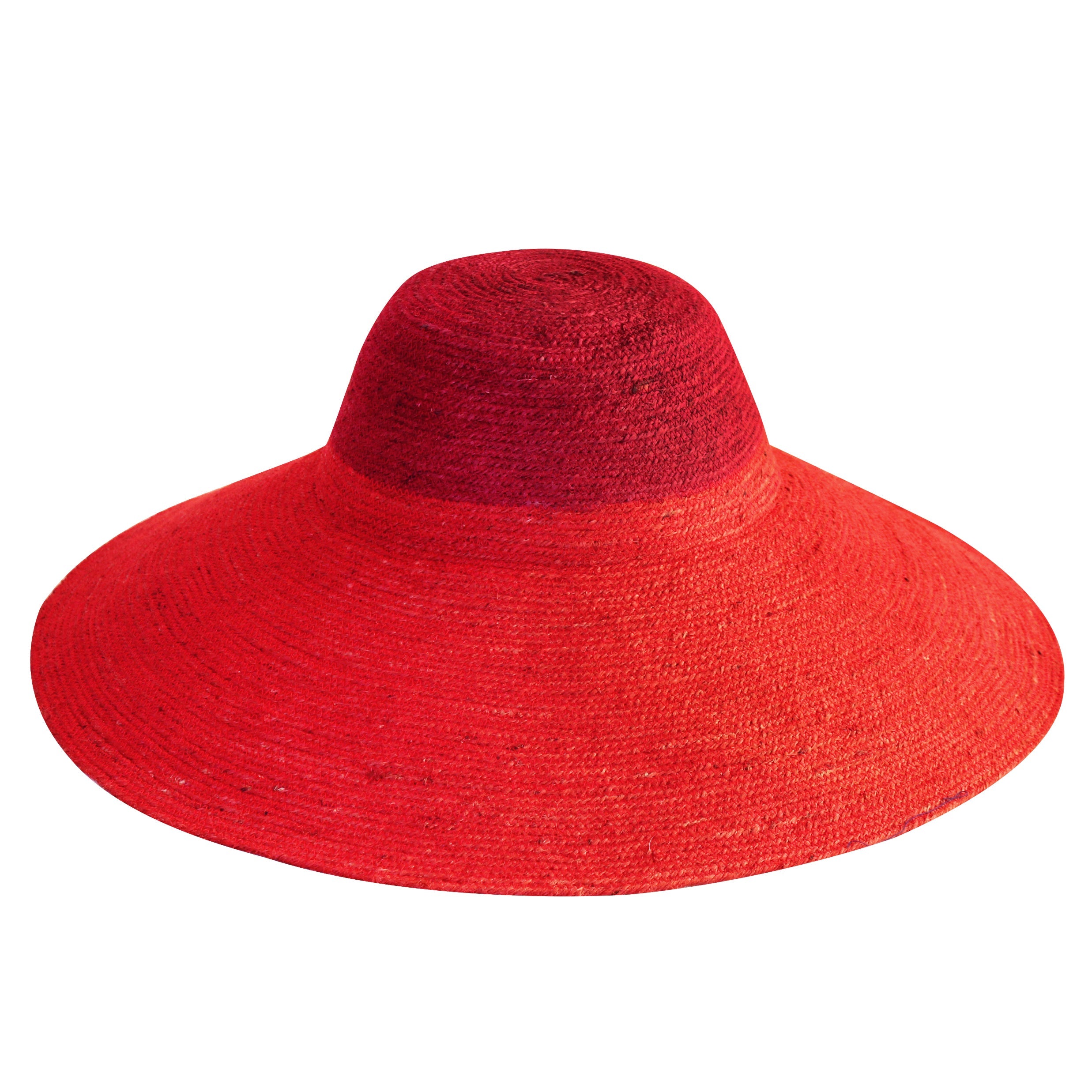 RIRI Duo Jute Handwoven Straw Hat In Red & Maroon