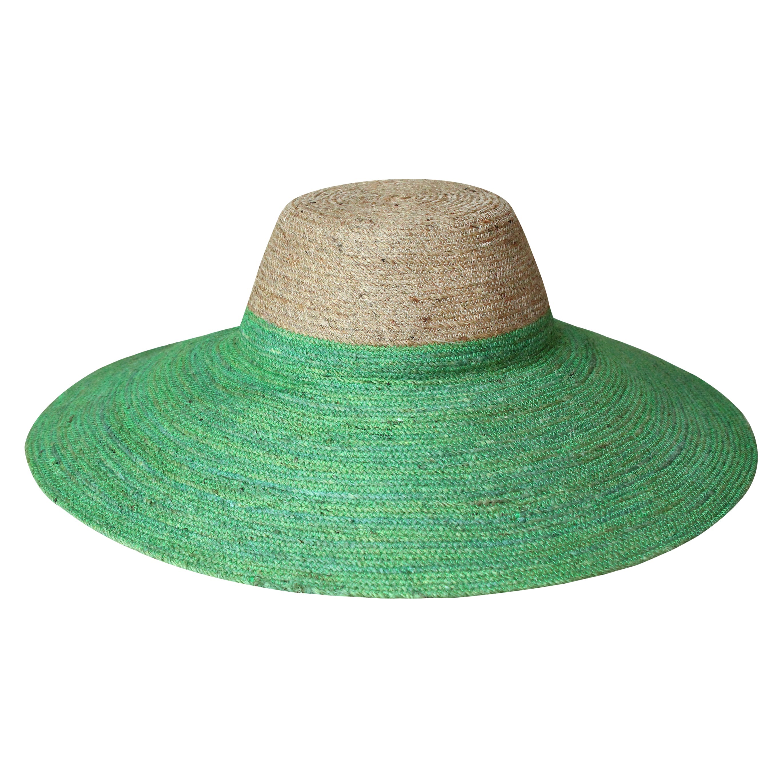 RIRI Duo Jute Handwoven Straw Hat In Natural & Kelly Green by BrunnaCo