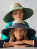 RIRI Duo Jute Handwoven Straw Hat In Natural & Kelly Green by BrunnaCo