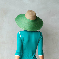 RIRI Duo Jute Handwoven Straw Hat In Natural & Kelly Green by BrunnaCo