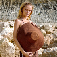 RIRI Jute Handwoven Straw Hat In Burnt Sienna