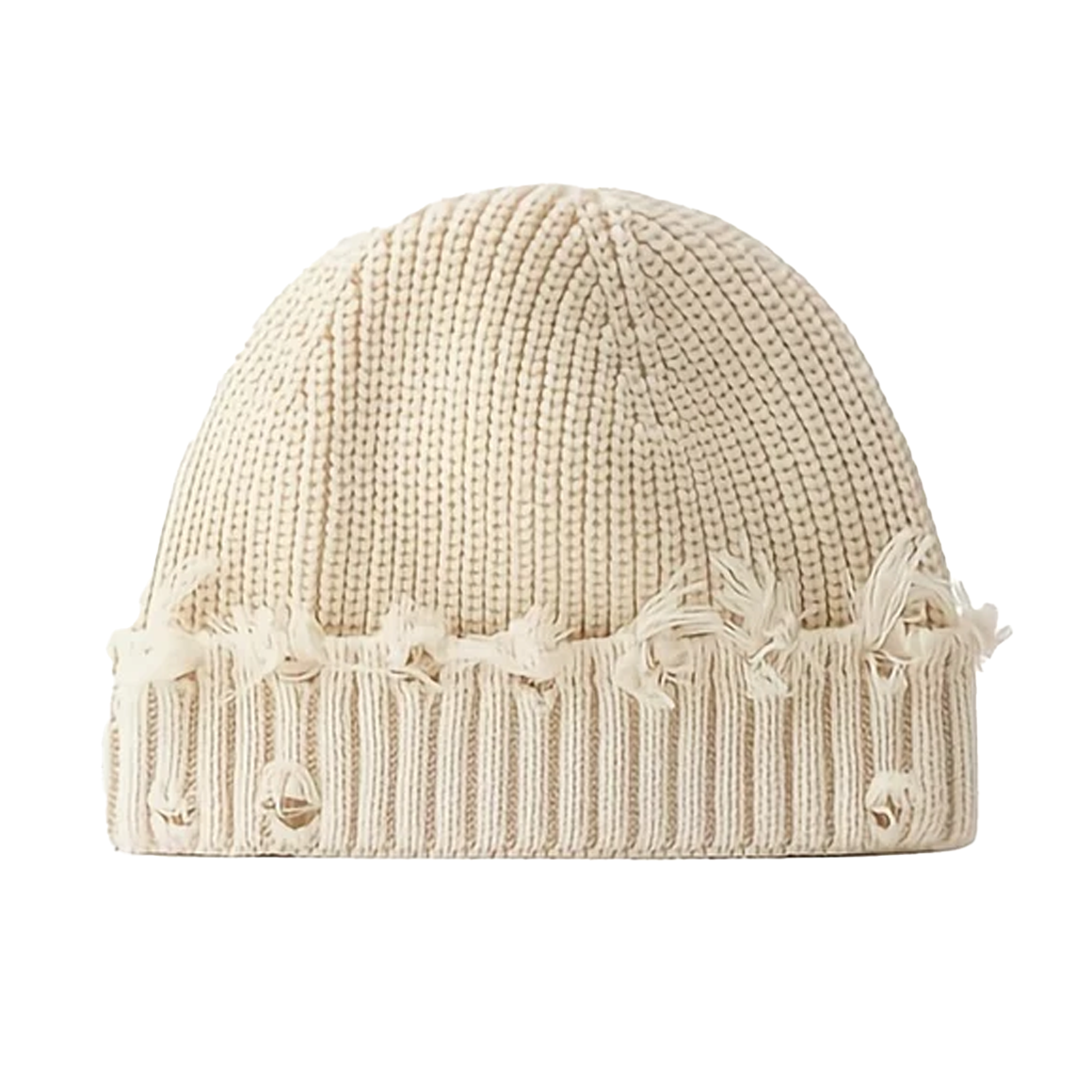 Beige Ripped Fisherman Beanie