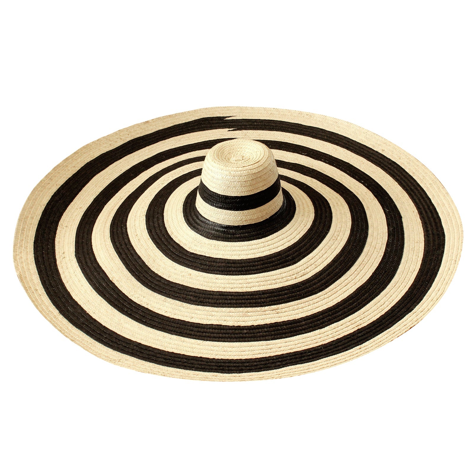 SOLANA Oversized Striped Straw Hat in Black & Natural