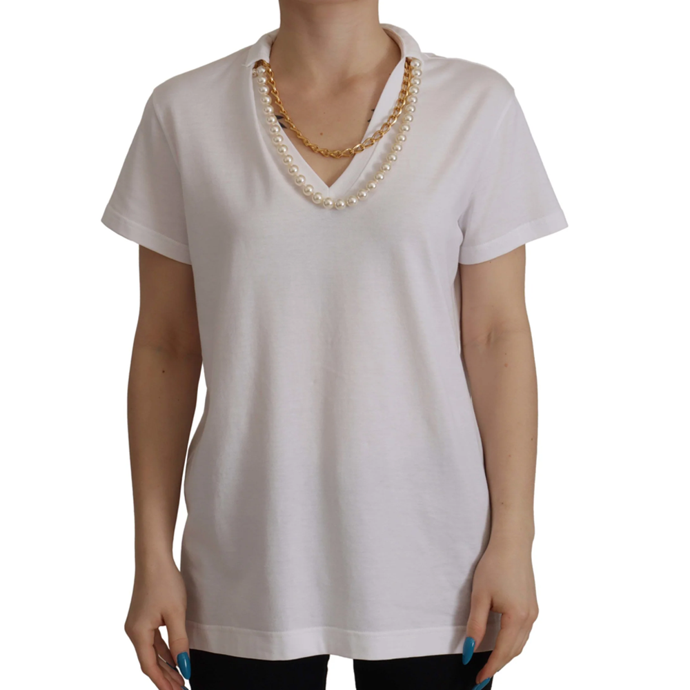 Stunning V-Neckline Logo Embellished Tee