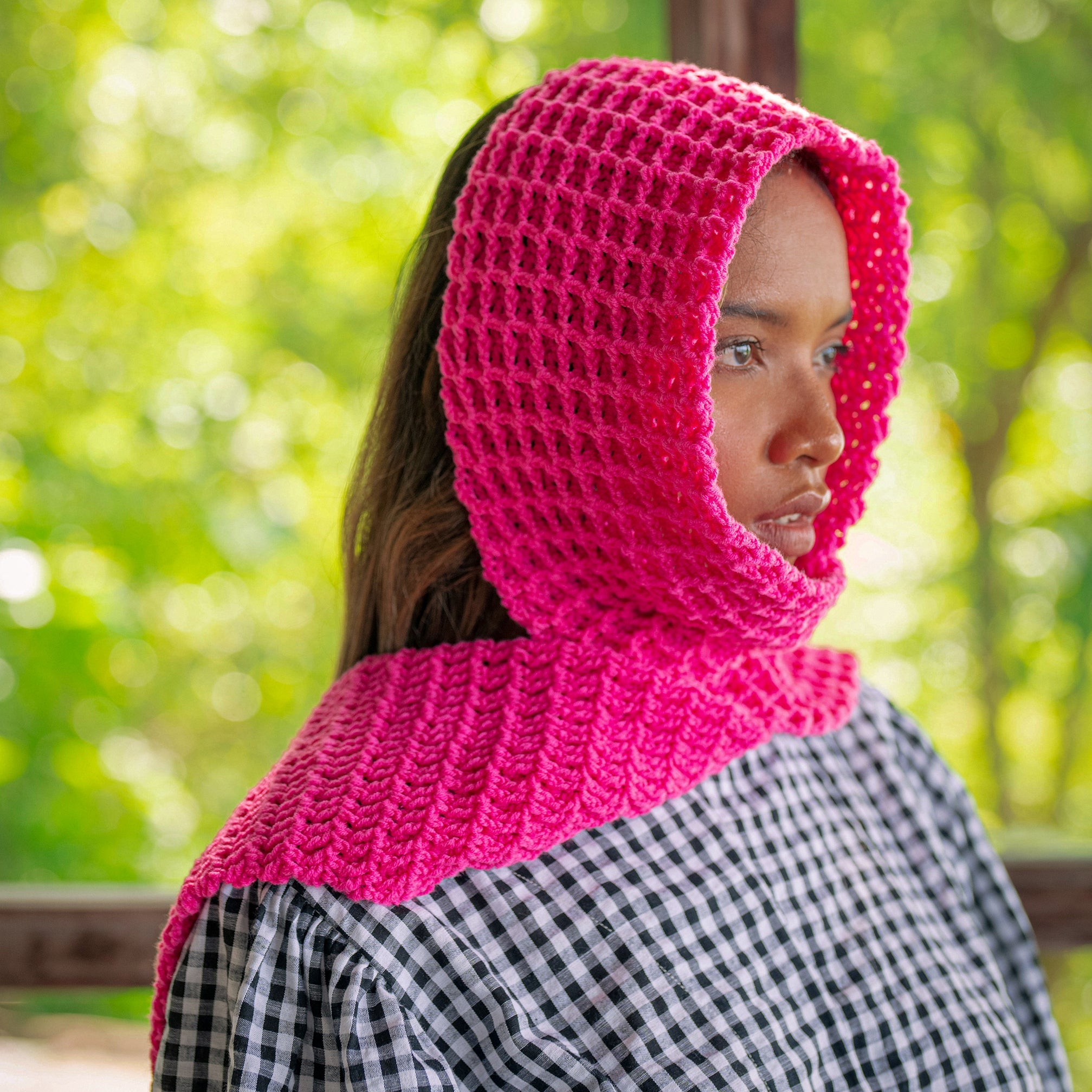 WAFFLE Crochet Scarf in Candy Pink