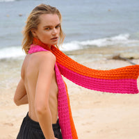 WAFFLE Crochet Scarf in Candy Pink & Tangerine Orange