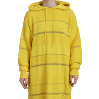 Yellow Cotton Knitted Hooded Pullover Sweater